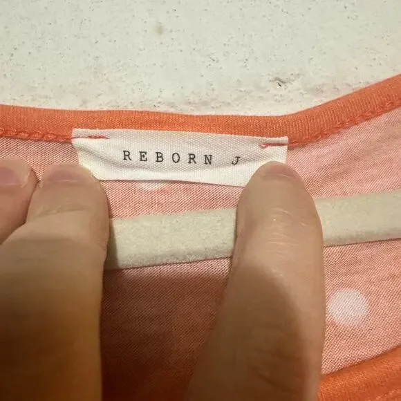 Reborn J Pink Orange Coral White Polka Dit Ruffle Tiered Knee Length Dress Large - Picture 2 of 5